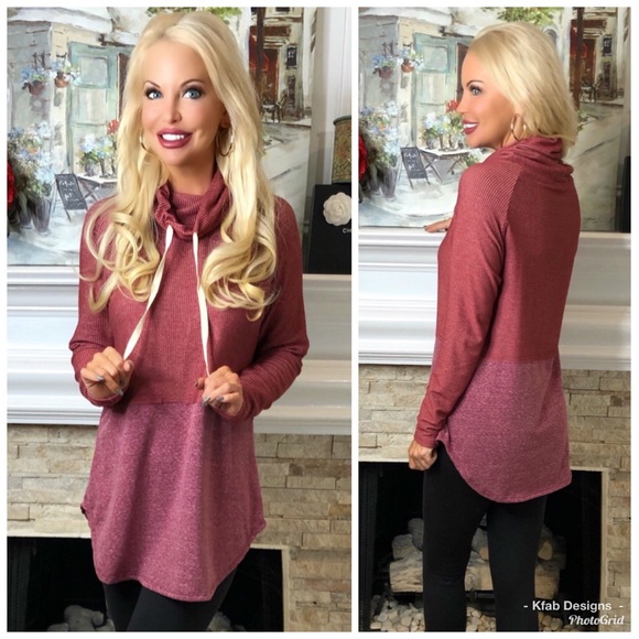 🥰LAST 1! Brick Two Tone Cowl Neck Oversized Tunic - Picture 6 of 6